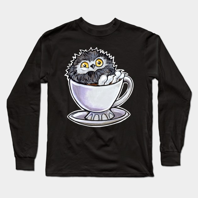 Snowy owl poof in a teacup Long Sleeve T-Shirt by BiancaRomanStumpff